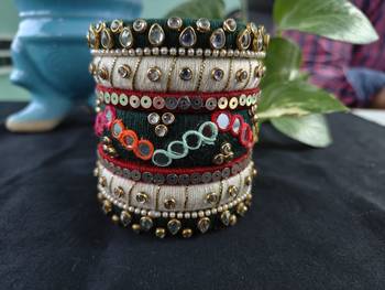  handcrafted kundan & mirror work thread bangle set 1