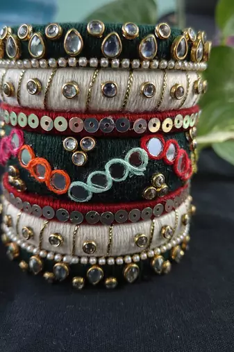  handcrafted kundan & mirror work thread bangle set