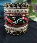  handcrafted kundan & mirror work thread bangle set