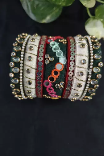  handcrafted kundan & mirror work thread bangle set