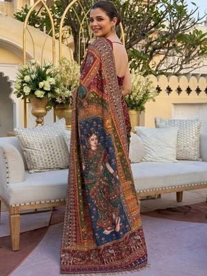 Ethnic Motif Mirror work silk blend saree With Blouse 3