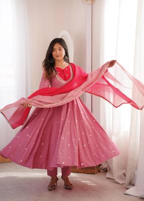 Lilac Purple Roman Silk Anarkali Gown with Real Sequence Work & Kota Dupatta  1