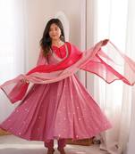Lilac Purple Roman Silk Anarkali Gown with Real Sequence Work & Kota Dupatta 