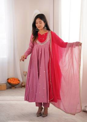 Lilac Purple Roman Silk Anarkali Gown with Real Sequence Work & Kota Dupatta  3