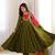 Olive Green Roman Silk Anarkali Gown with Real Sequence Work & Kota Dupatta 