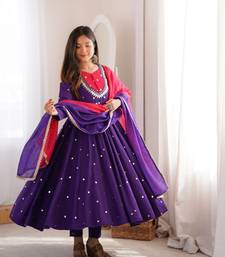Purple Roman Silk Anarkali Gown with Real Sequence Work & Kota Dupatta 