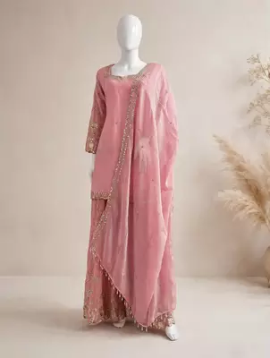 Baby pink embroidery Blend Tissue sharara  4
