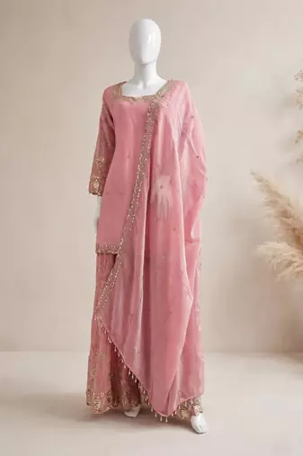 Baby pink embroidery Blend Tissue sharara 
