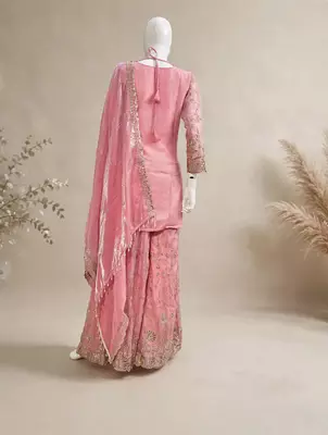 Baby pink embroidery Blend Tissue sharara  6