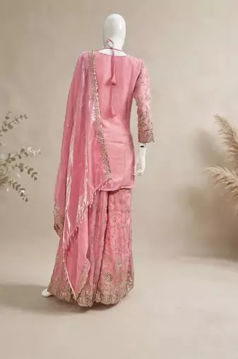 Baby pink embroidery Blend Tissue sharara 