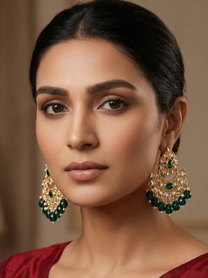 emerald kundan studded chandelier earrings 6