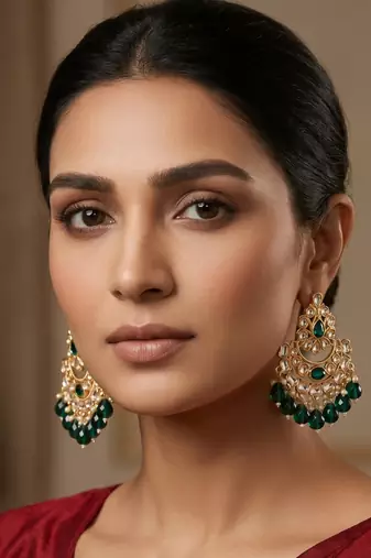 emerald kundan studded chandelier earrings