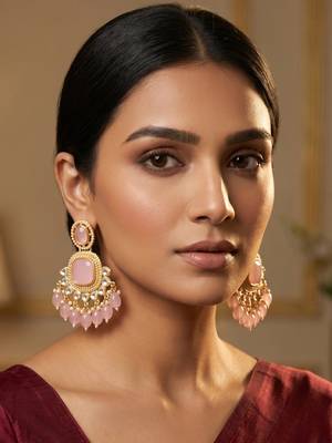 kundan studded drop earrings with bead clusters 6
