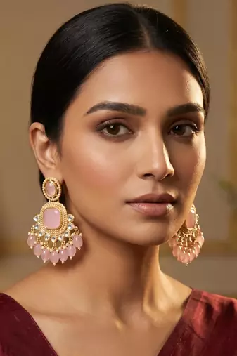 kundan studded drop earrings with bead clusters