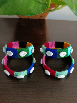  multicolour thread-wrapped cowrie shell bangle set 1