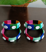  multicolour thread-wrapped cowrie shell bangle set