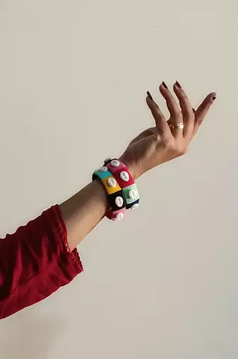  multicolour thread-wrapped cowrie shell bangle set