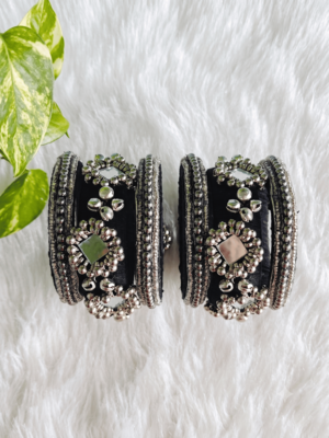  handcrafted black & silver mirror ghungroo statement bangle (set of 6) 5