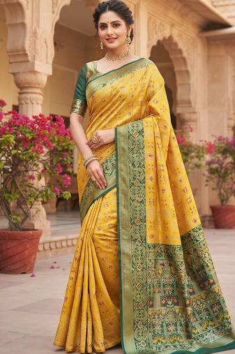 Aarna heritage yellow cotton silk saree
