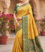 Aarna heritage yellow cotton silk saree
