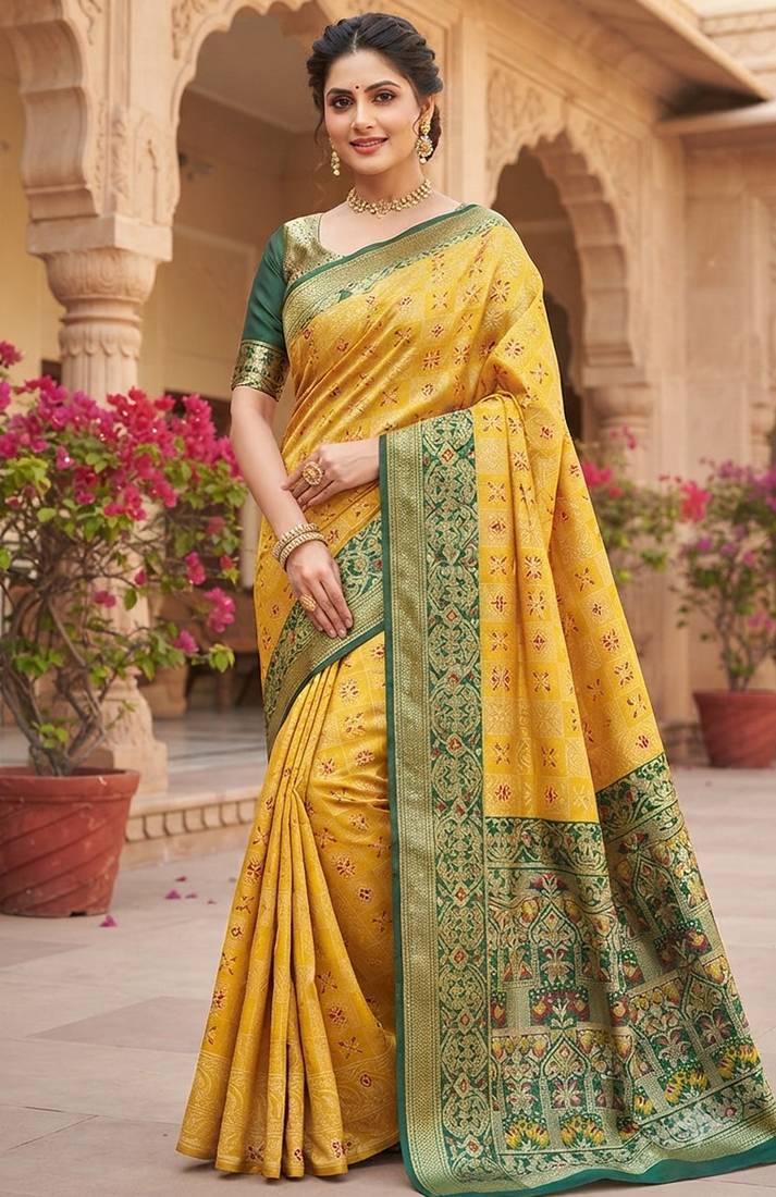 Aarna heritage yellow cotton silk saree