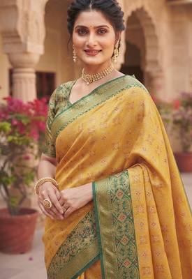 Aarna heritage yellow cotton silk saree 2