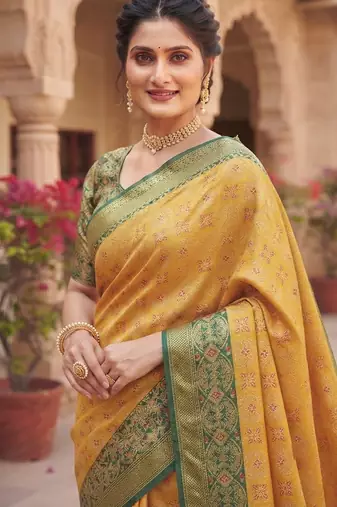 Aarna heritage yellow cotton silk saree