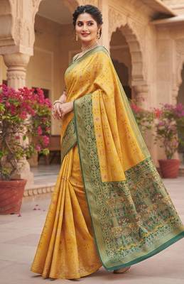 Aarna heritage yellow cotton silk saree 3