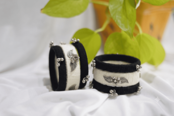  handcrafted monochrome thread & oxidized silver leaf bangle (set of 6) 4