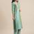 Women Sea Green Thread Embroidered Yoke Textured Kurta with Trouser