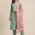 Women Sea Green Thread Embroidered Yoke Textured Kurta with Trouser