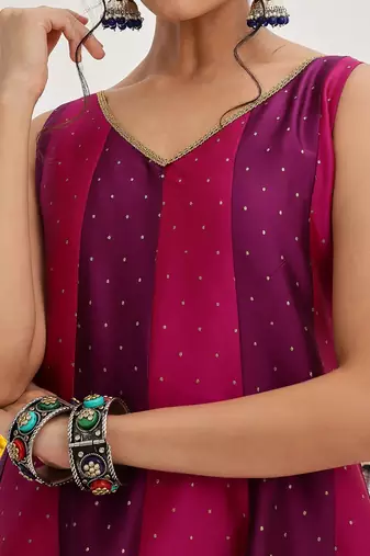 Woven Design Panelled Kurta & Trousers With Dupatta