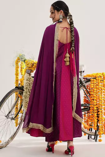 Woven Design Panelled Kurta & Trousers With Dupatta