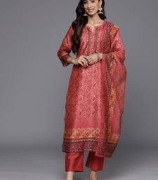 Bandhani Printed Regular Chanderi Silk Kurta with Trousers & With Dupatta