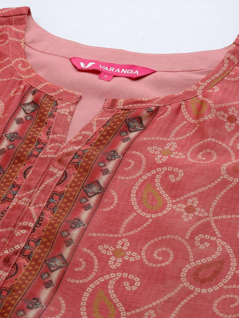 Bandhani Printed Regular Chanderi Silk Kurta with Trousers & With Dupatta