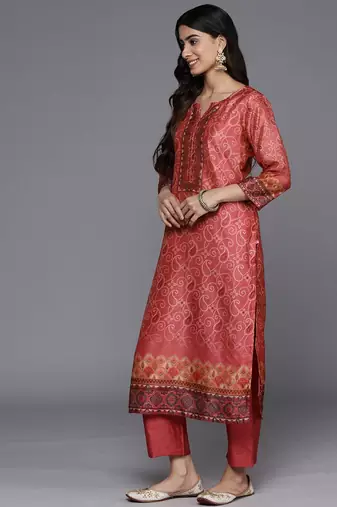 Bandhani Printed Regular Chanderi Silk Kurta with Trousers & With Dupatta