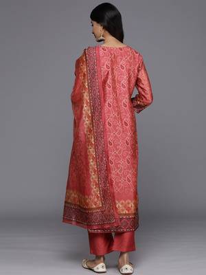 Bandhani Printed Regular Chanderi Silk Kurta with Trousers & With Dupatta 5