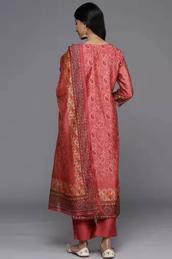 Bandhani Printed Regular Chanderi Silk Kurta with Trousers & With Dupatta