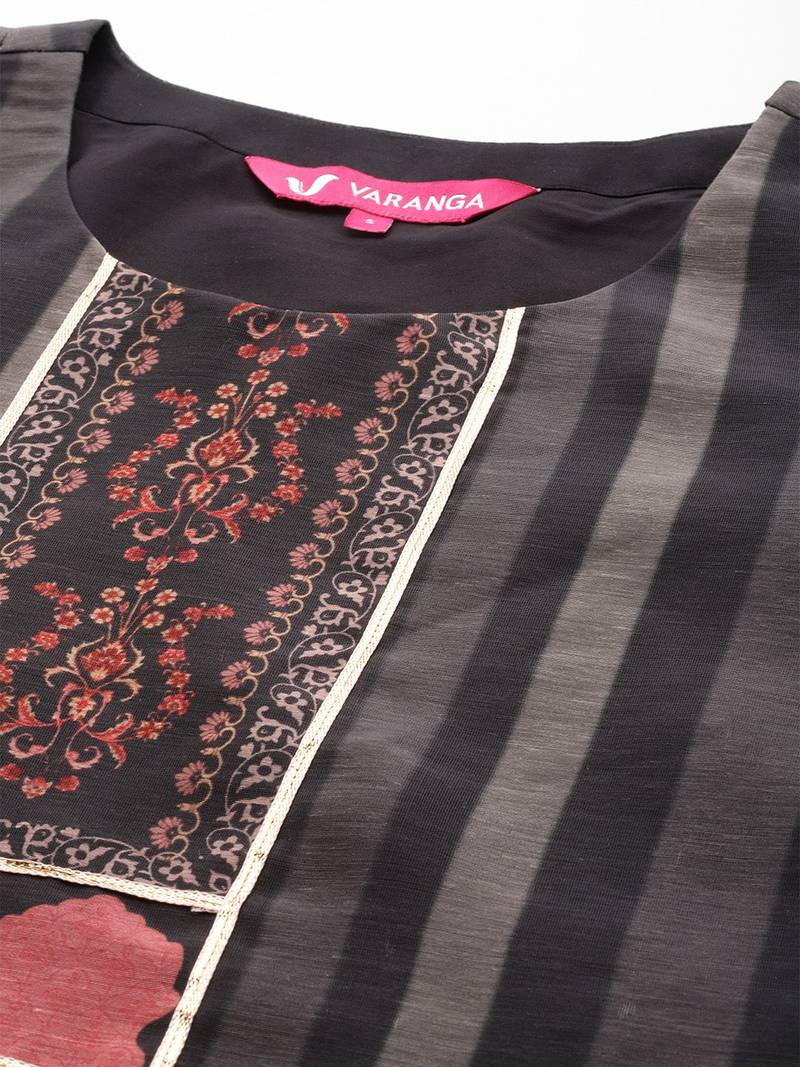 Ethnic Motifs Printed Regular Chanderi Silk Kurta with Trousers & With Dupatta