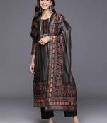 Ethnic Motifs Printed Regular Chanderi Silk Kurta with Trousers & With Dupatta