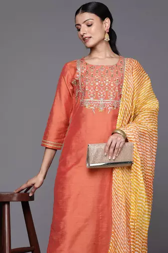 Women Embroidered Sequinned Kurta with Trousers & With Dupatta
