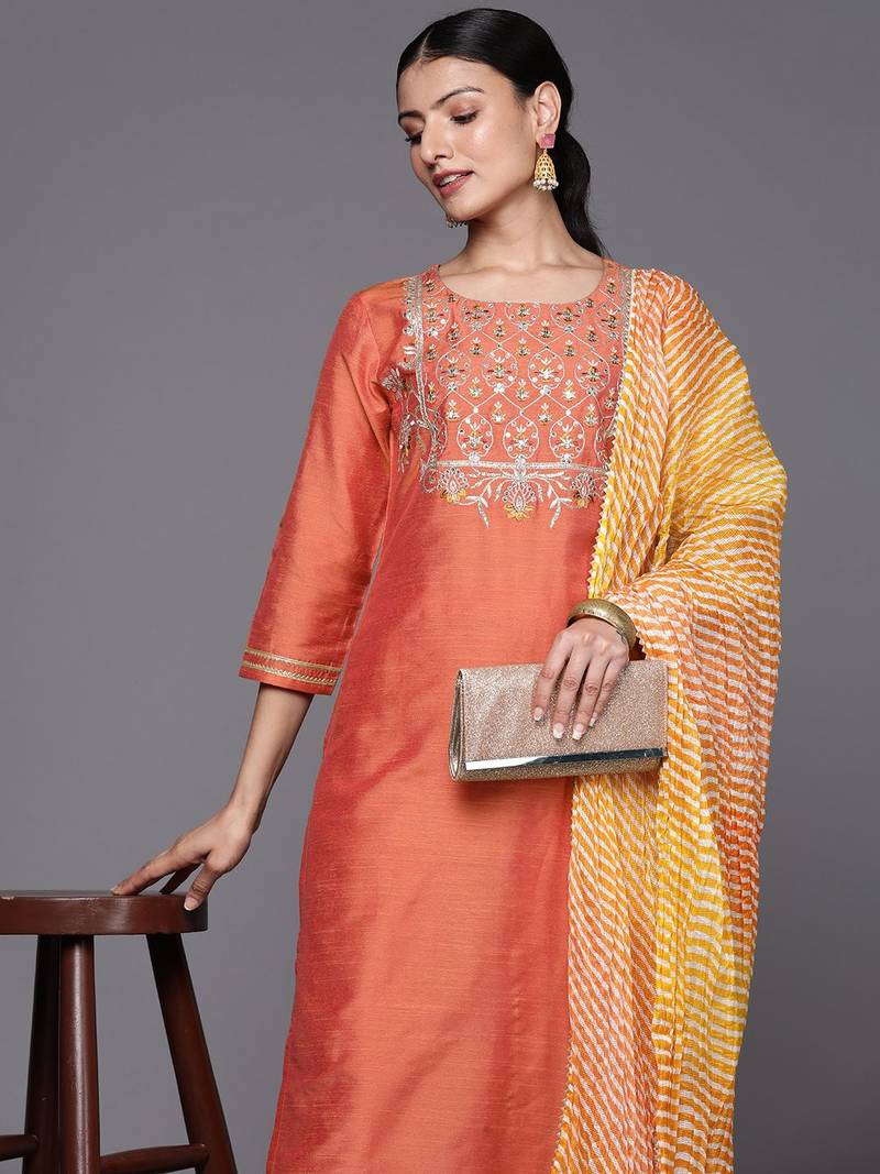 Women Embroidered Sequinned Kurta with Trousers & With Dupatta