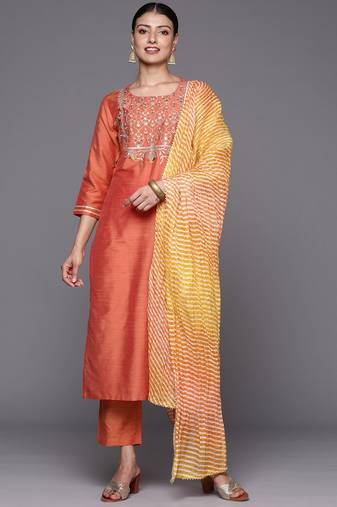 Women Embroidered Sequinned Kurta with Trousers & With Dupatta