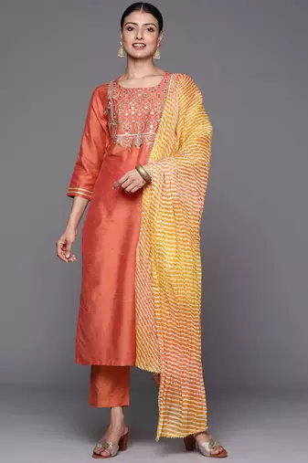 Women Embroidered Sequinned Kurta with Trousers & With Dupatta