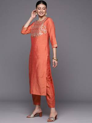 Women Embroidered Sequinned Kurta with Trousers & With Dupatta 6