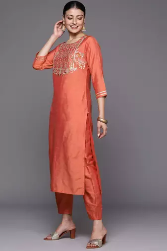 Women Embroidered Sequinned Kurta with Trousers & With Dupatta