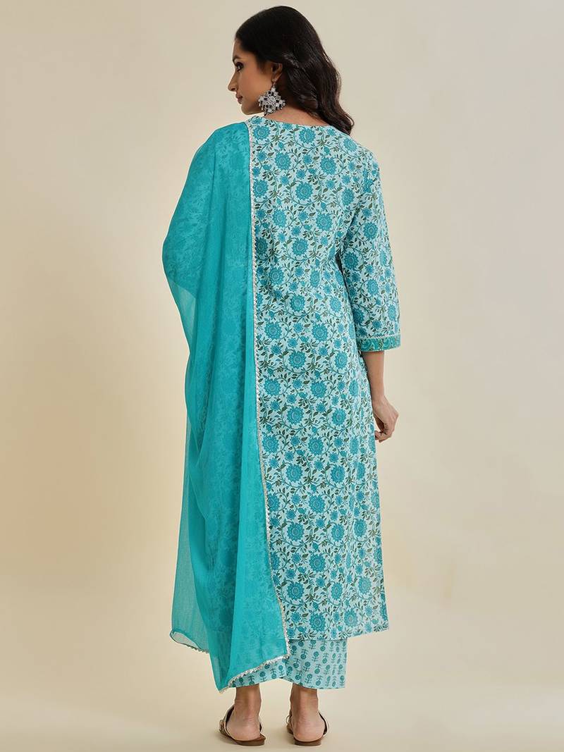 Floral Printed Regular Kurta with Trousers & With Dupatta
