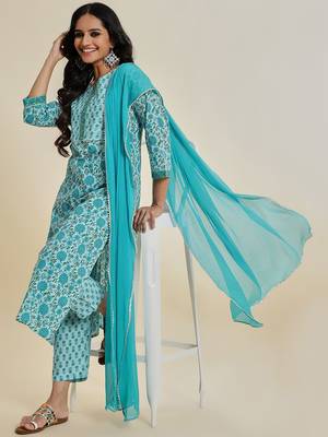 Floral Printed Regular Kurta with Trousers & With Dupatta 7