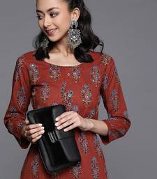 Women Rust Floral Printed Pure Cotton Kurta with Palazzos