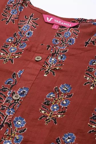 Women Rust Floral Printed Pure Cotton Kurta with Palazzos